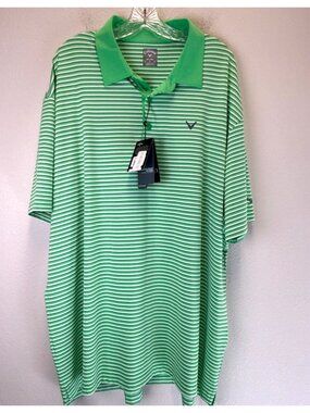 NWT Callaway Mens Opti-Dri Green & White Striped Polo Shirt 2X Moisture-Wicking